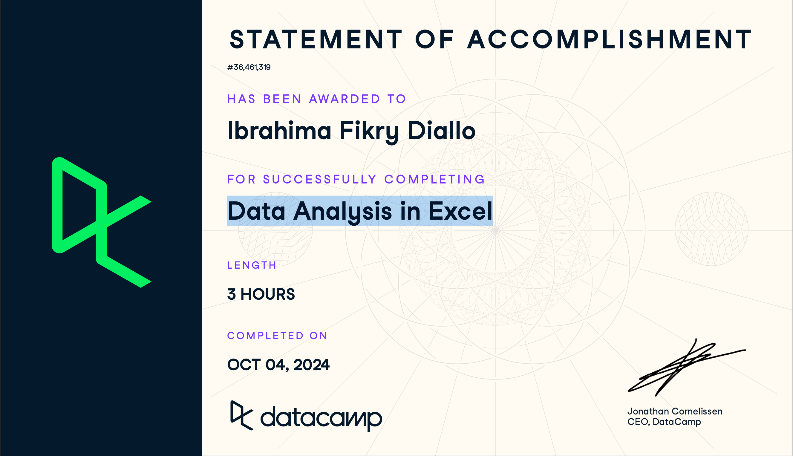 Data Analysis in Excel Certificate