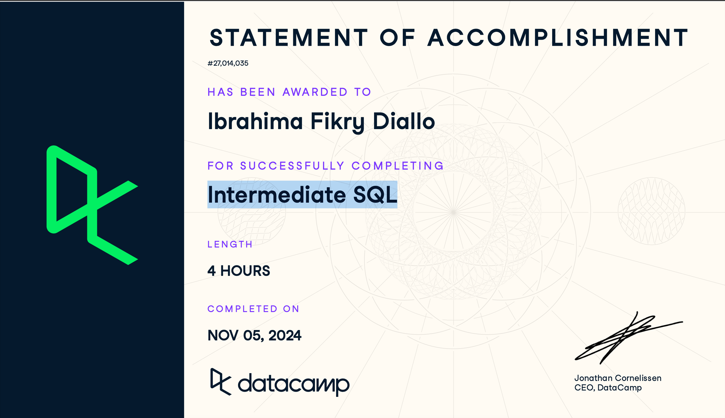 Intermediate SQL Certificate