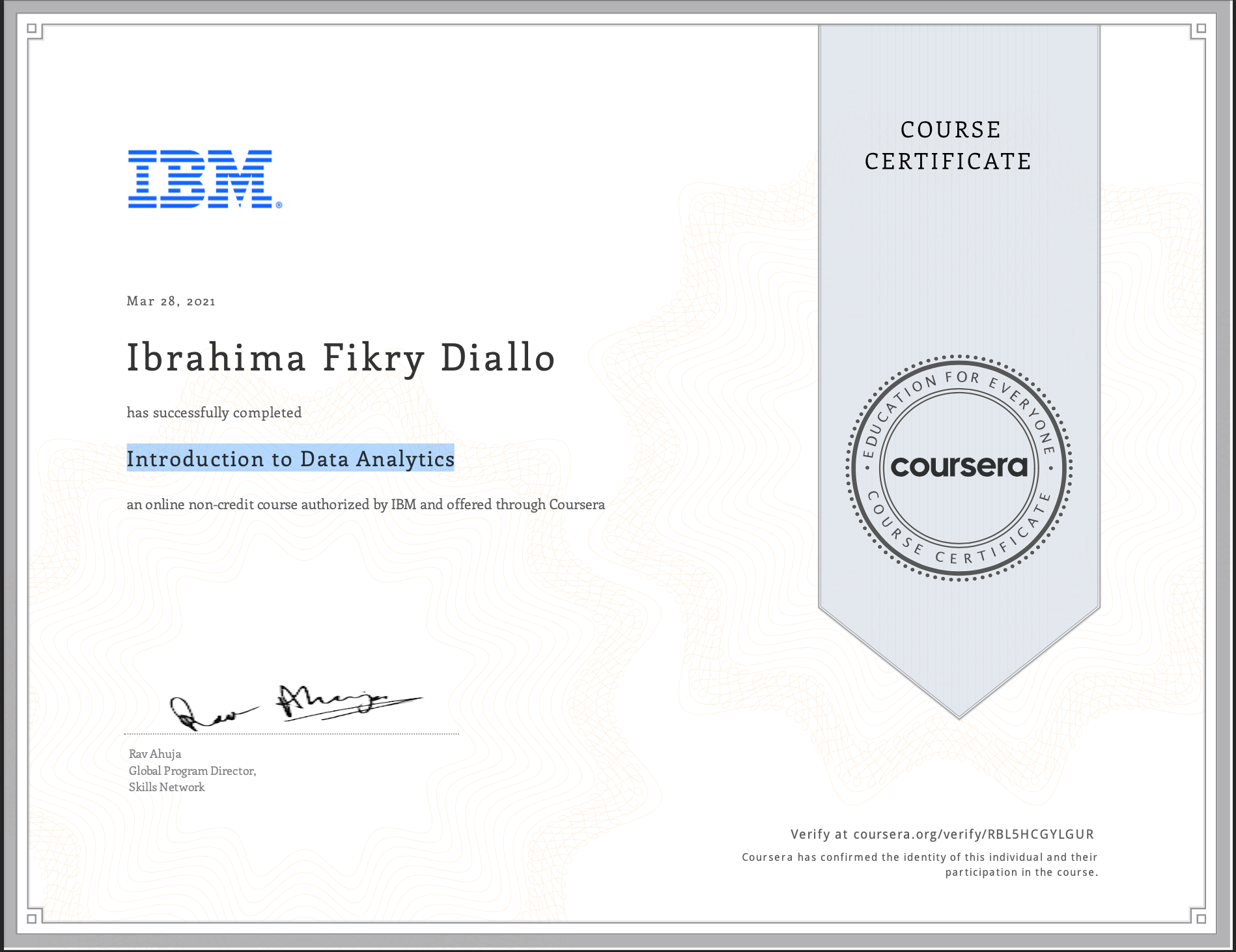 Introduction to Data Analytics Certificate